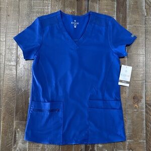 Med Couture Touch V-Neck Knit Back Scrub Top - Galaxy Blue - XS